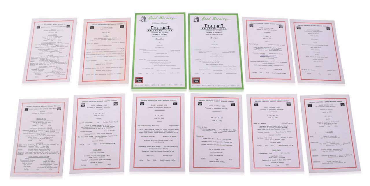 4479 - Group of 12 Burlington Route Railroad Menus for Illini Railroad Club - 1959 to 1963 thumbnail
