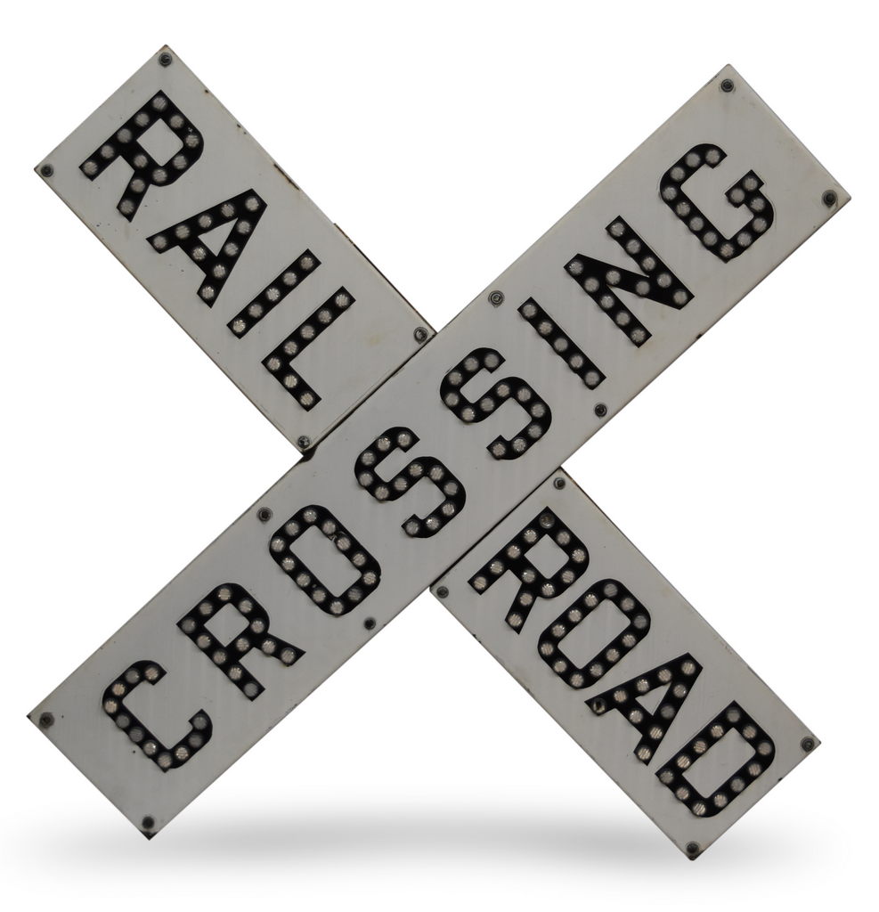 4482 - Porcelain Railroad Crossbuck Sign w/ Plastic Cat Eye Reflectors thumbnail