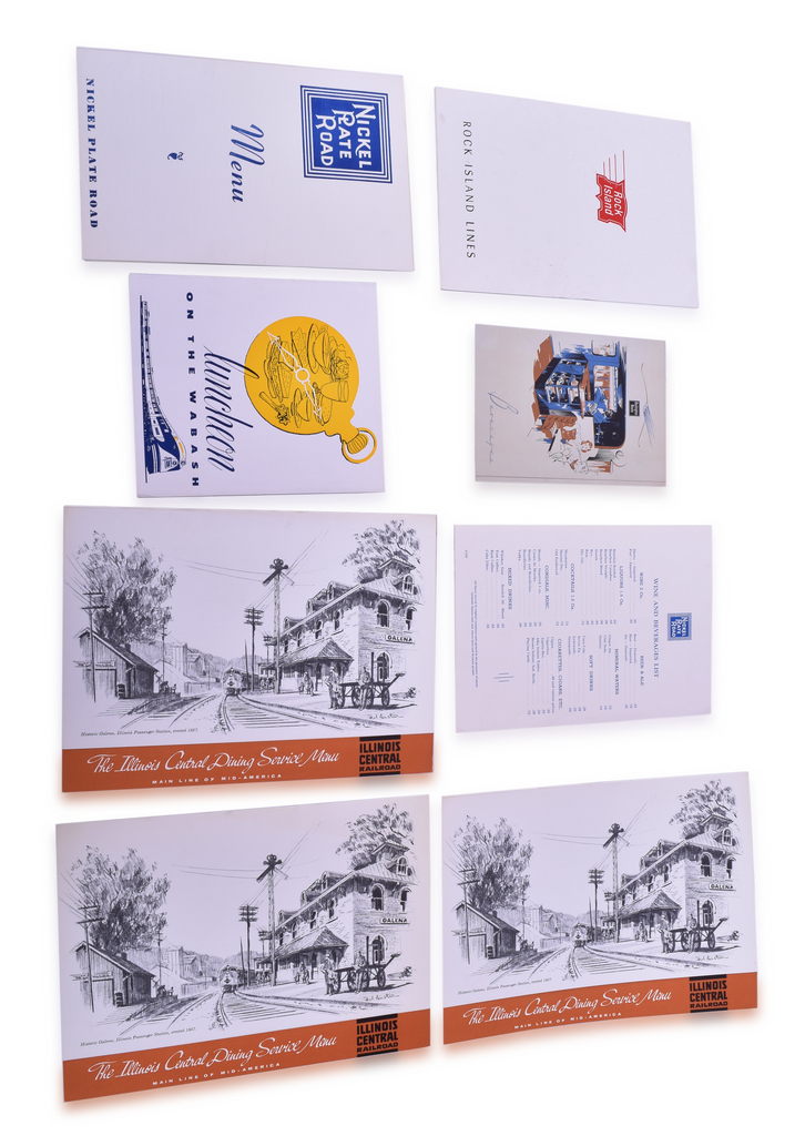 4485 - Group of 8 Railroad Dining Car Menus - Rock Island, Burlington Route, Nickel Plate Road, Wabash, and Illinois Central thumbnail