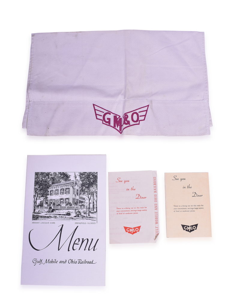 4491 - Group of 4 Railroad Dining Car Menus and Curtain - Gulf, Mobile, and Ohio Railroad thumbnail