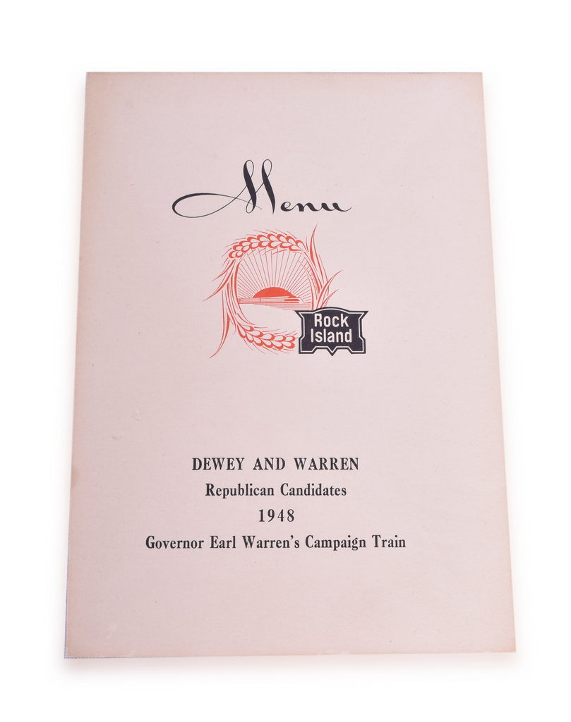 4495 - Thomas Dewey and Governor Earl Warren Rock Island 1948 Campaign Special Menu thumbnail