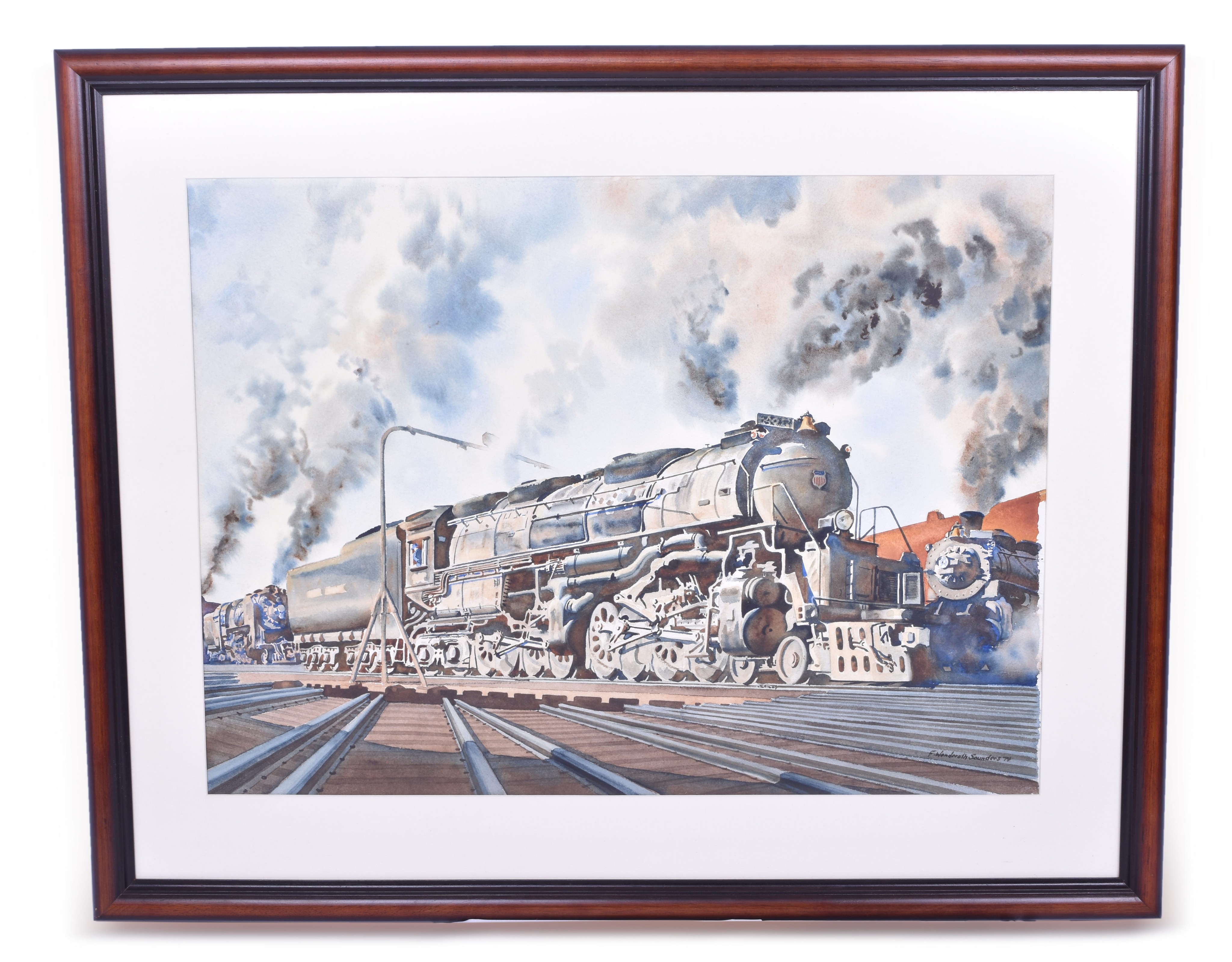 4506 - Union Pacific Big Boy on Turntable - Original F. Wanderoth Souders Watercolor Railroad Painting thumbnail