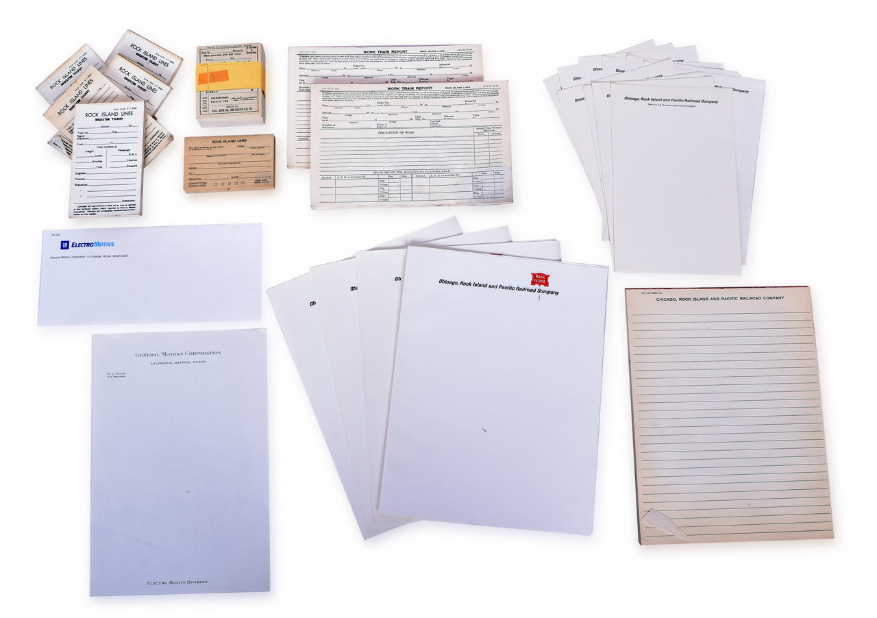 4507 - Group of 25+ Unused Rock Island Railroad Papers - Blank Tickets, Notepads, Stationery, Inspection Reports, Receipts, Invoice thumbnail