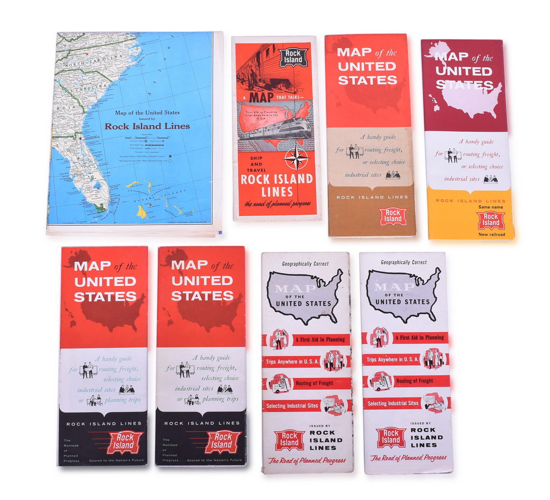 4515 - Group of 8 Rock Island Railroad Maps of the United States - 1947 to 1974 thumbnail
