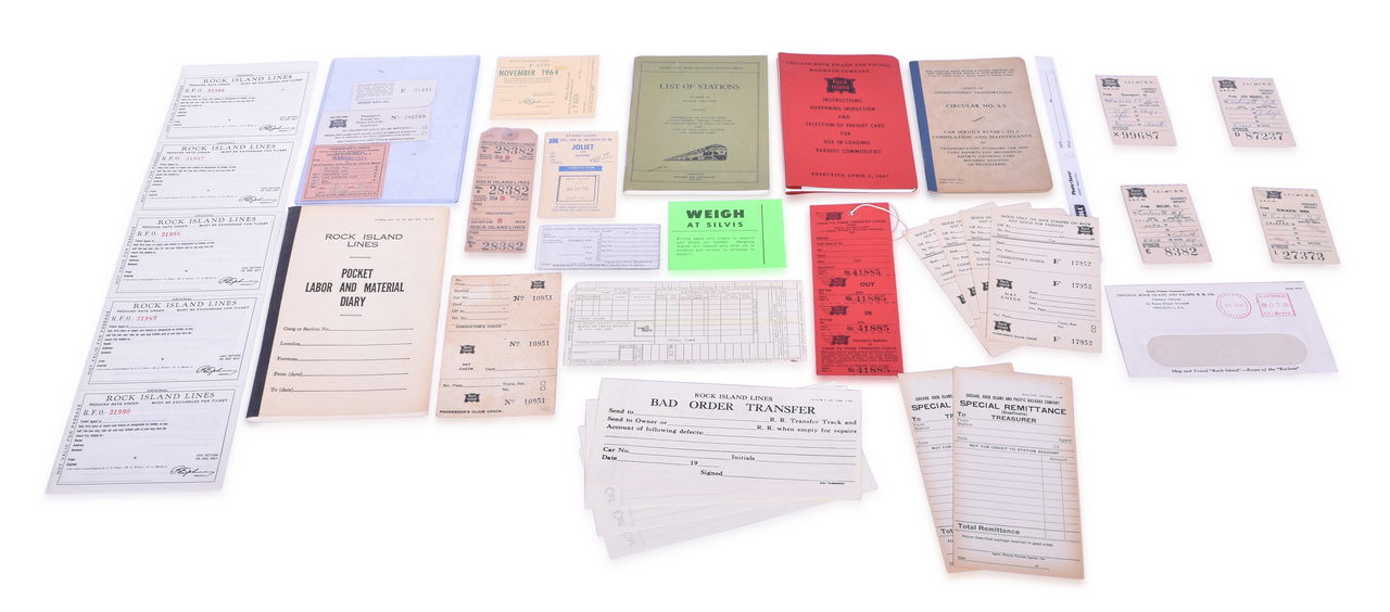 4535 - Half Box of Rock Island Railroad Unused Office Stationery - Tickets, Rule Books, Notes, Forms, Envelopes, Tags thumbnail