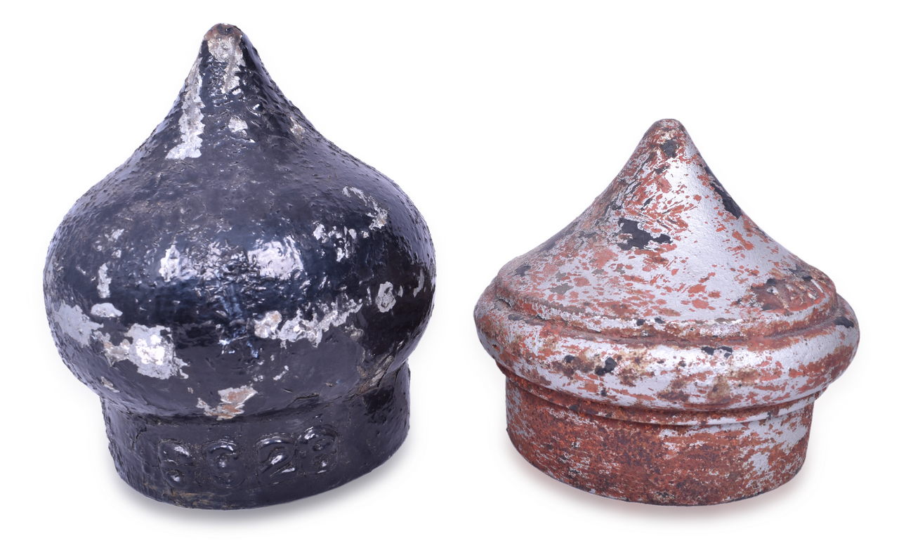 4546 - Pair of Cast Iron Railroad Pole Pinnacles thumbnail