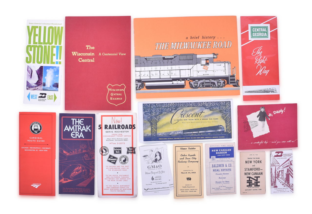 4565 - Group of 38 Railroad Papers - Travel Booklets, Timetables, Maps, Ticket Envelopes - 1940's to 1990's thumbnail