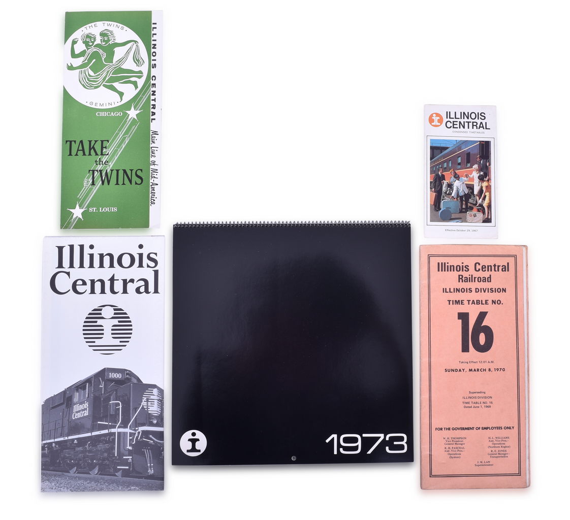4577 - 11 Illinois Central Railroad Paper Items - Timetables, Reports, 1973 Wall Calendar, Map thumbnail