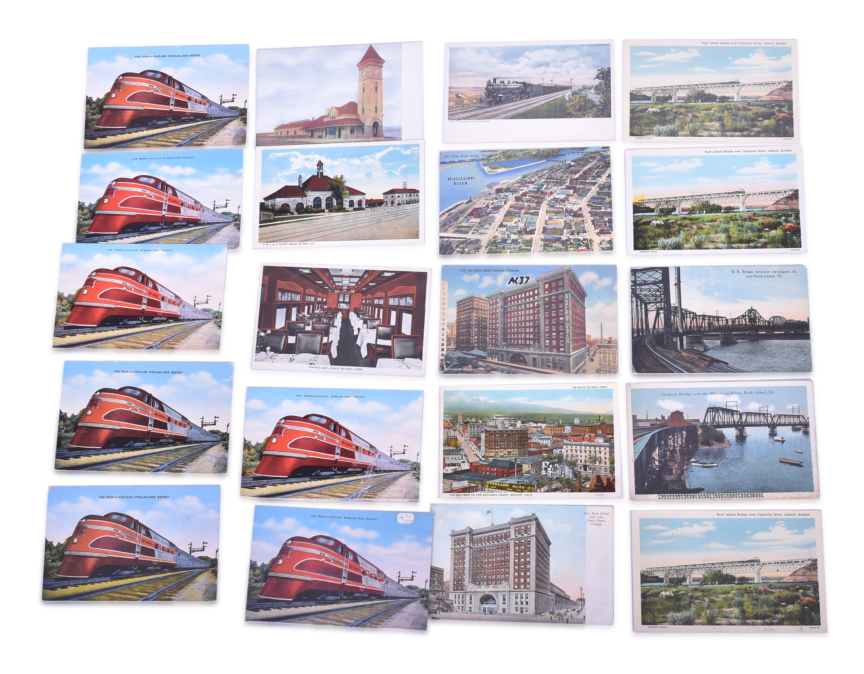 4388 - Twenty Unused Chicago, Rock Island & Pacific Postcards - Streamlined Rocket & More thumbnail