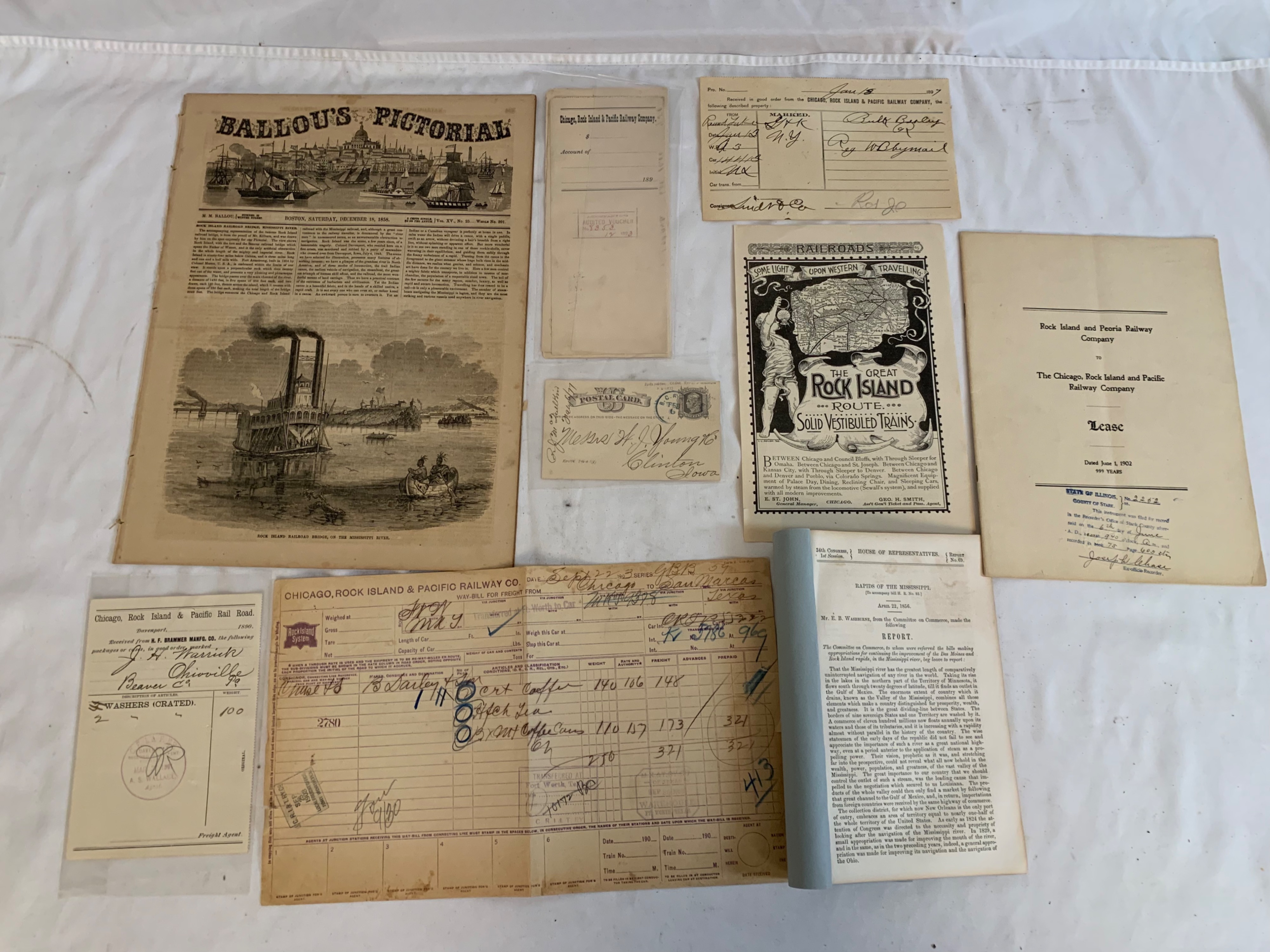 4539 - Group of Rock Island Railroad Reports, Newspaper, and Vouchers - Mid 1800's to Early 1900's thumbnail