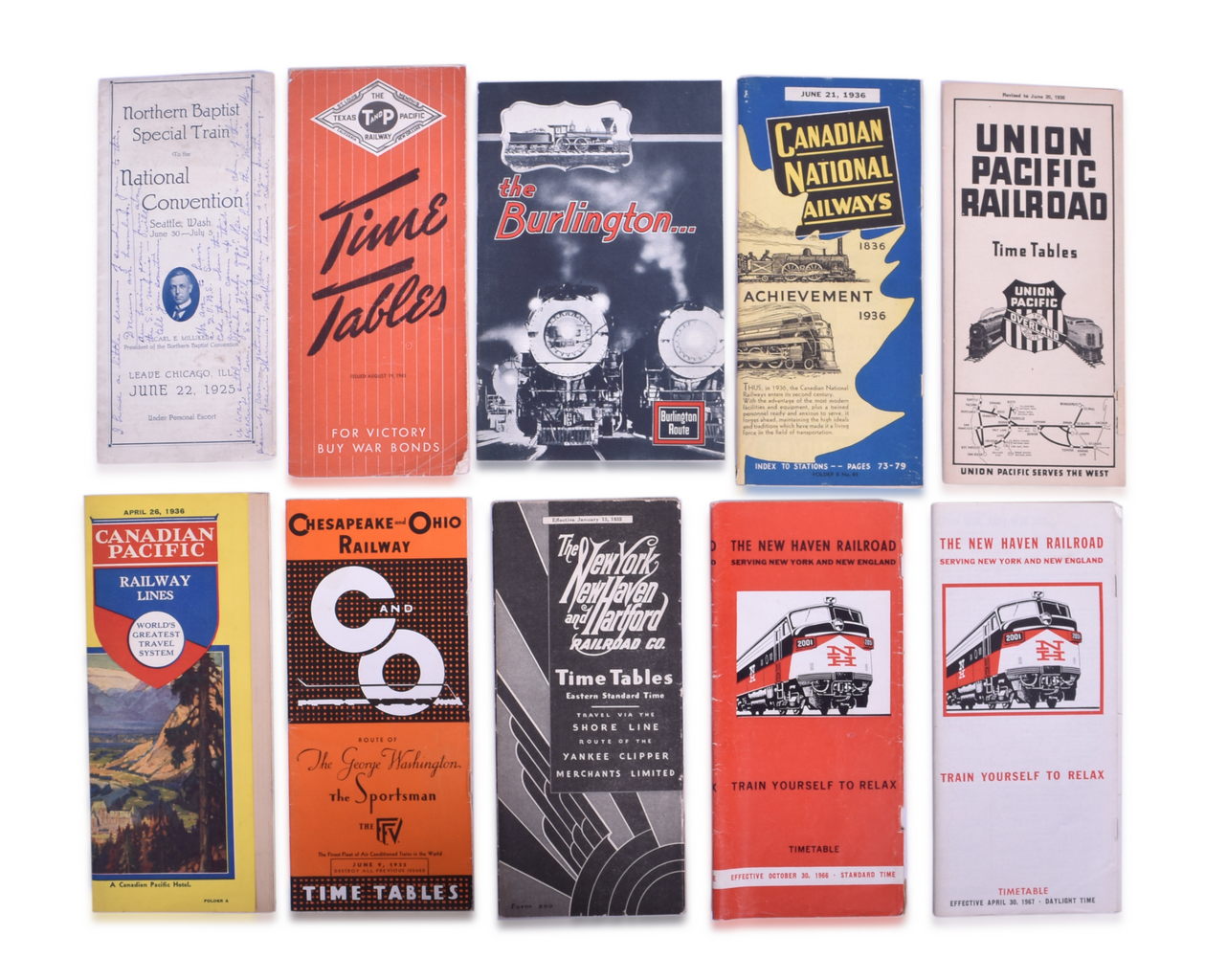 5015 - Group of 19 Assorted Railroad Timetables, Maps, Booklets - 1925 to 1980 - Pennsylvania Railroad, Union Pacific, Canadian Pacific, Rock Island thumbnail