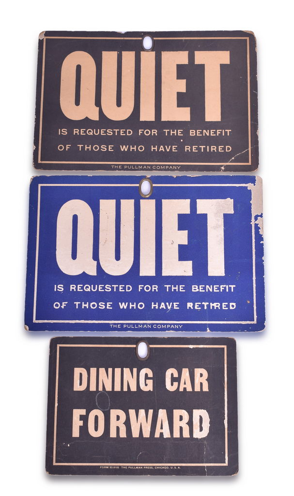 5031 - Group of 3 The Pullman Company Railroad Dining & Sleeping Car Signage - Quiet Sign, Double Sided Dining Car Sign thumbnail