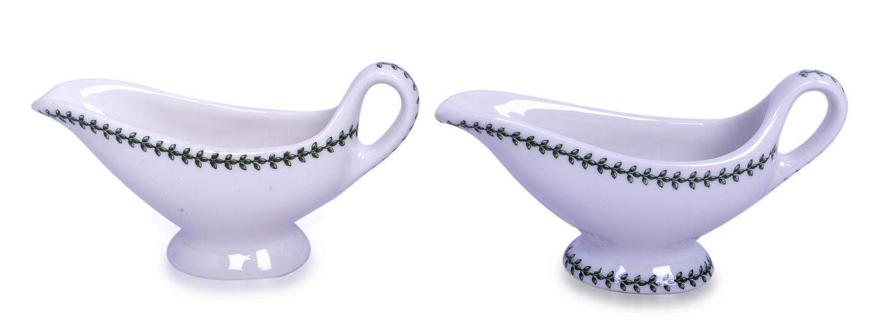 5039 - Pair of Louisville & Nashville Railroad China Green Leaf Pattern Gravy Boats thumbnail