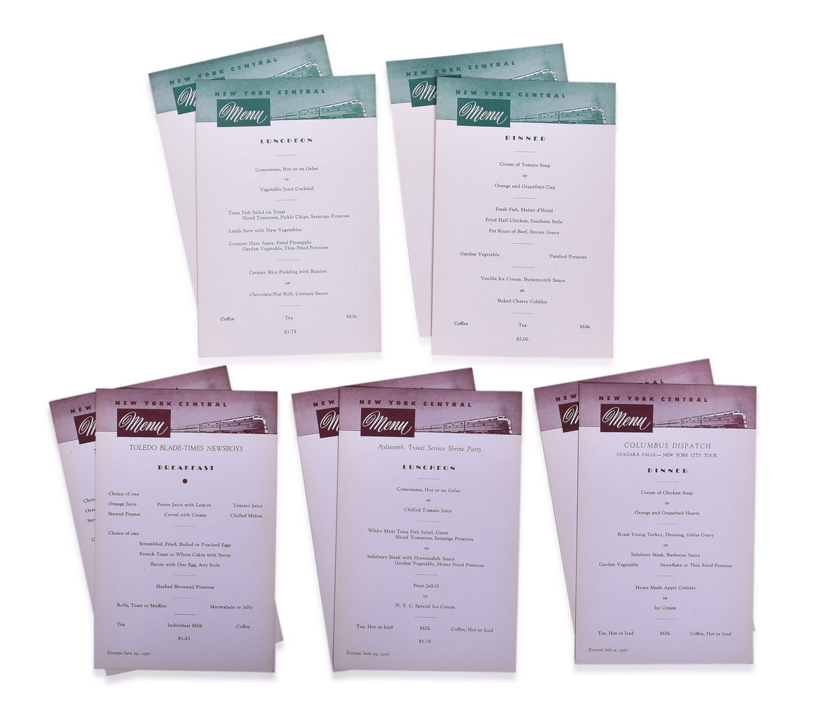 5055 - Group of 10 New York Central Railroad Menus 1950 - Breakfast, Dinner, Luncheon thumbnail