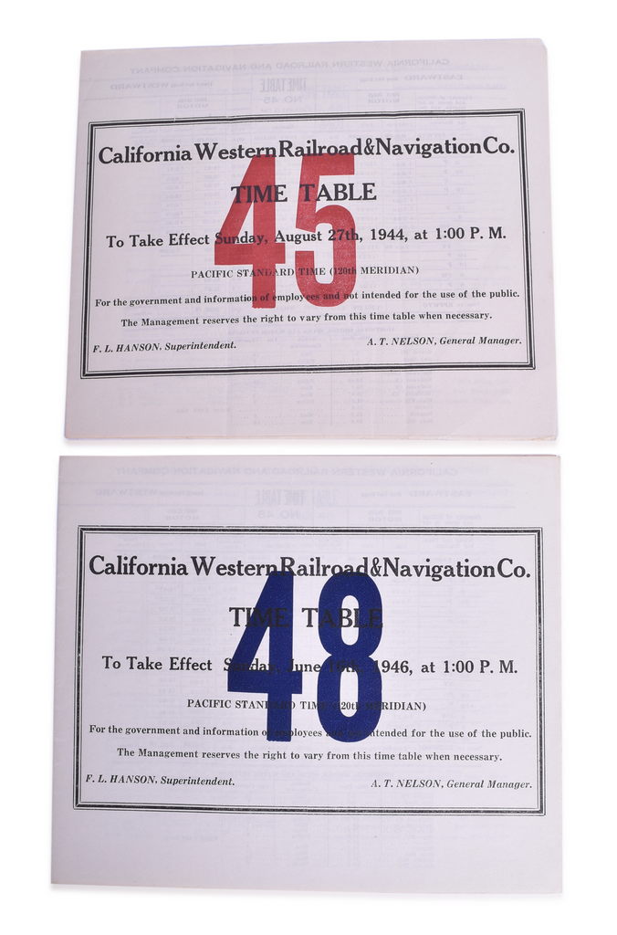 5059 - Two California Western Railroad & Navigation Co. Employee Timetables - 1944 and 1946 thumbnail