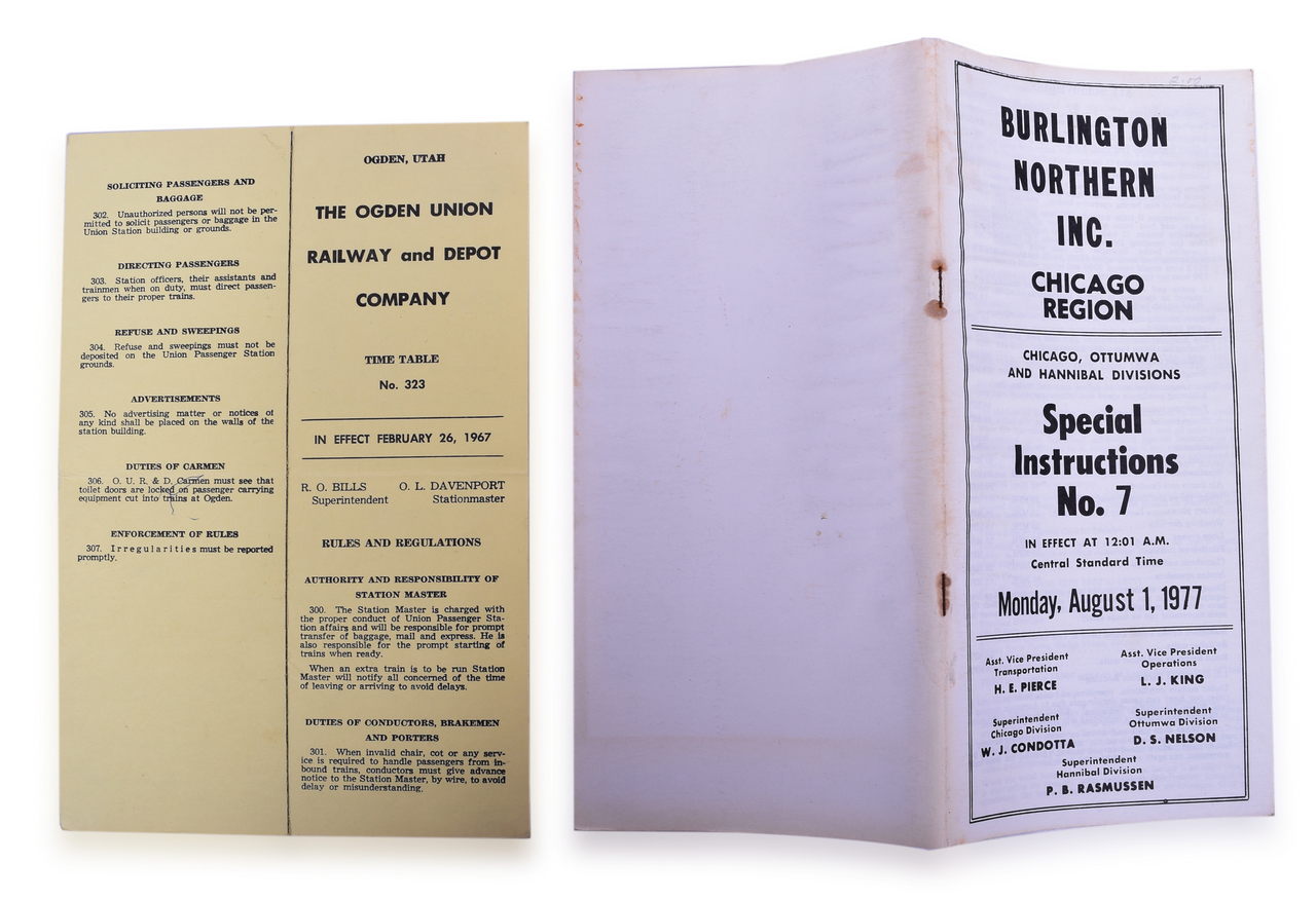 5069 - Two Employee Timetables Burlington Northern Railroad Chicago Region 1977 and The Ogden Union Railway and Depot Company 1967 thumbnail