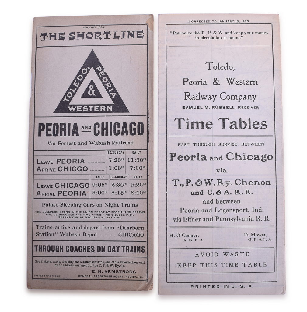 5072 - Toledo Peoria & Warsaw 1870's Timetable - Toldeo, Peoria and Western thumbnail