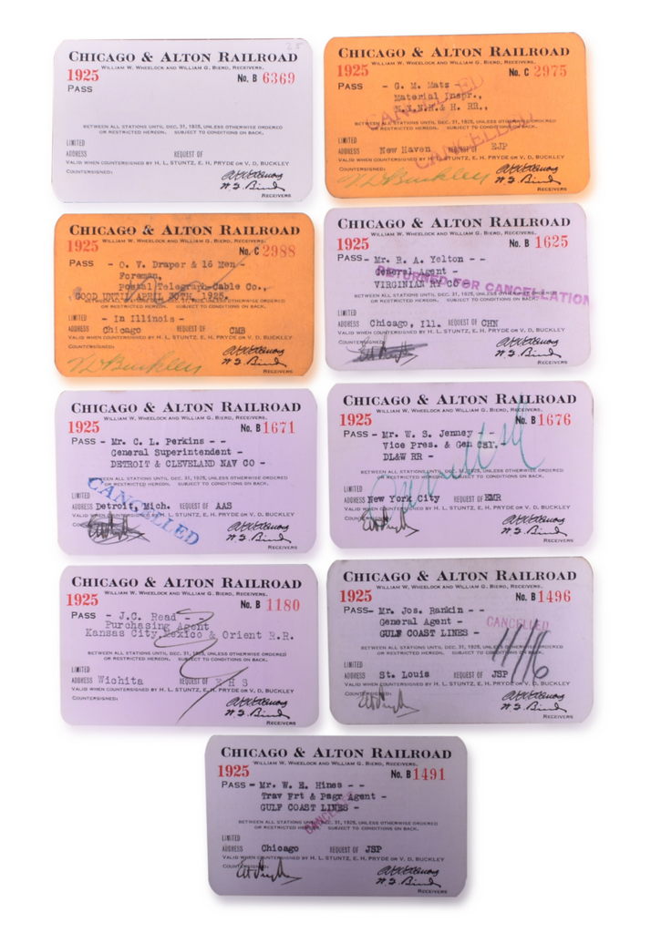 5103 - Nine Chicago and Alton Railroad 1925 Annual Passes thumbnail