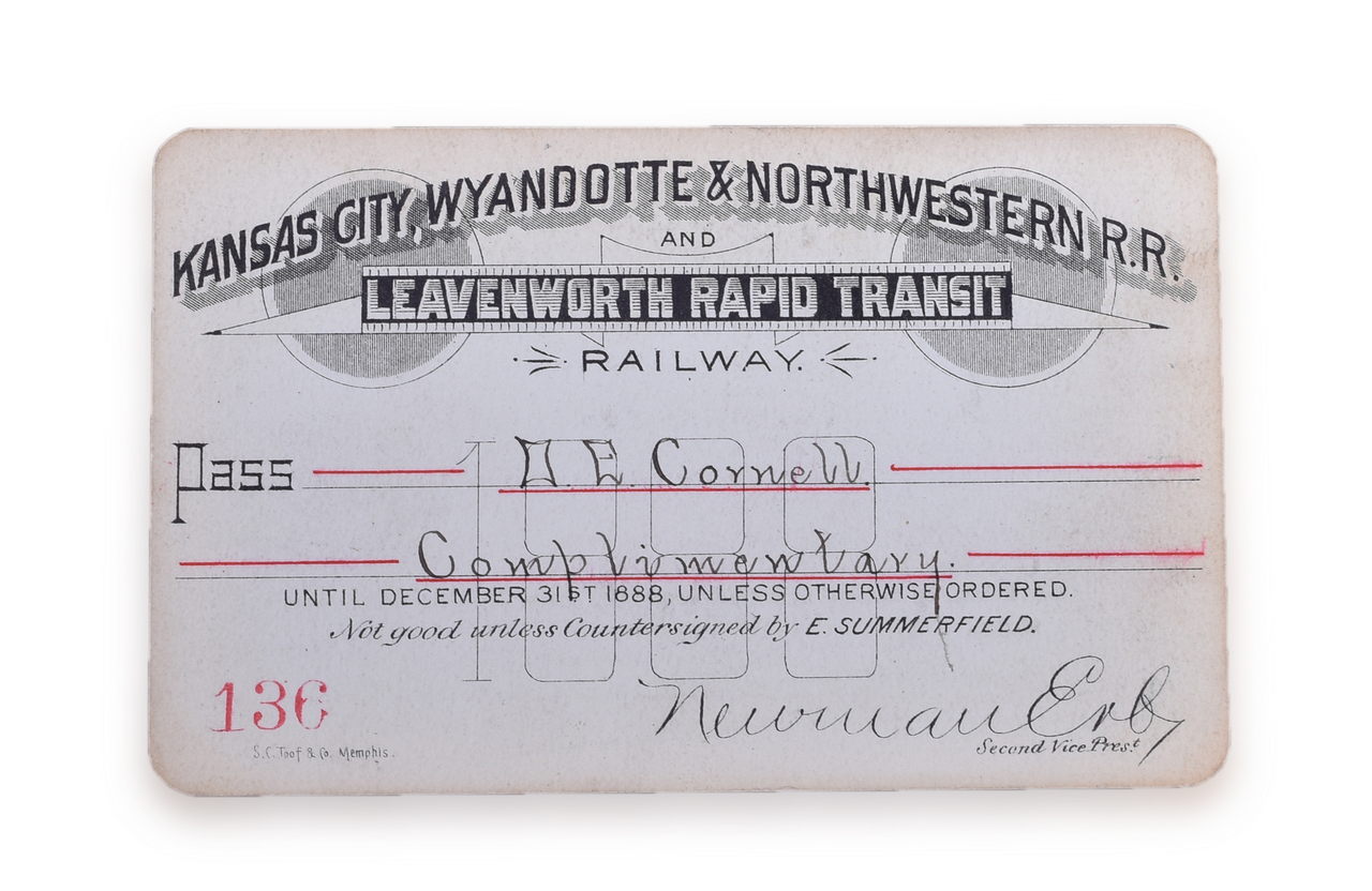 5105 - Kansas City, Wyandotte & Northwestern Railroad 1888 Annual Pass thumbnail