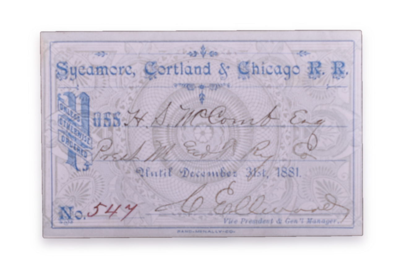 5107 - Sycamore, Cortland & Chicago Railroad 1881 Annual Pass thumbnail