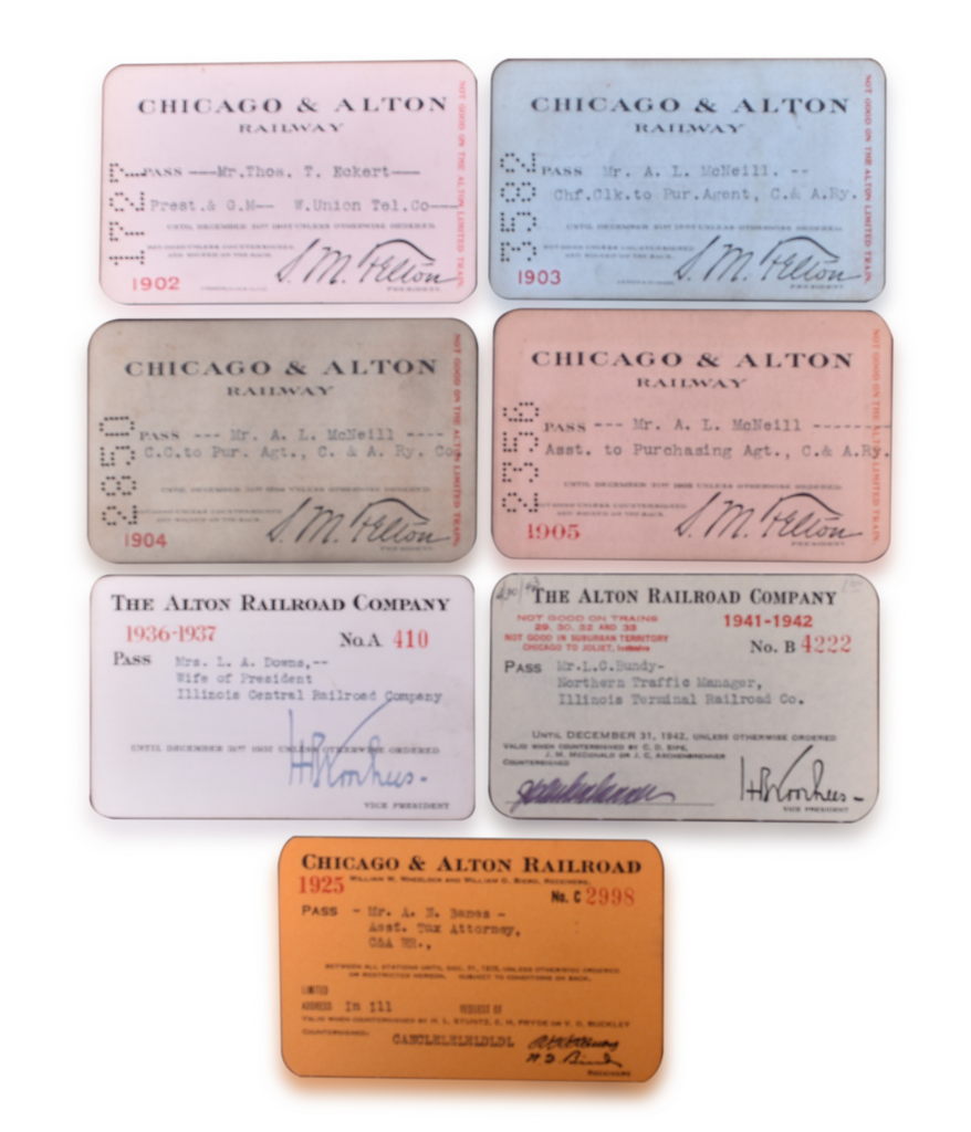 5117 - Seven Chicago and Alton Railroad Annual Passes - 1902, 1903, 1904, 1905, 1925, 1936-37, and 1941-42 thumbnail