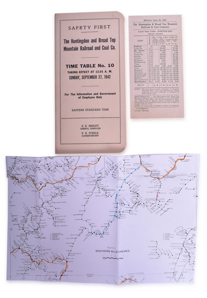 5122 - The Huntingdon & Broad Top Mountain Railroad & Coal Co. Timetables and Map - 1942 and 1943 thumbnail