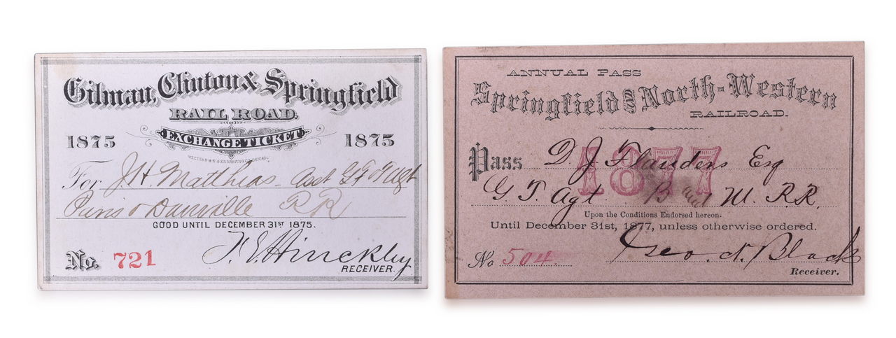 5125 - 1877 Springfield & North-Western and 1875 Gilman, Clinton & Springfield Railroad Passes thumbnail