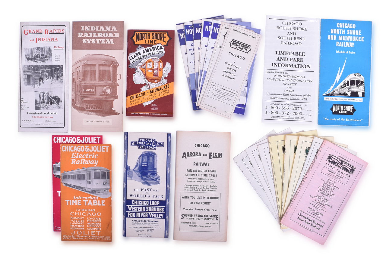 5130 - Twenty-Three Chicagoland Railroad Timetables - 1907 to 1989 - Grand Rapids and Indiana, Chicago & Joliet, North Shore Line, South Shore Line thumbnail