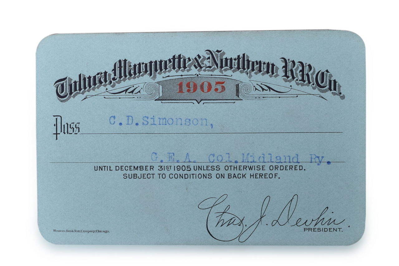 5137 - 1905 Toluca Marquette and Northern Railroad Annual Pass thumbnail