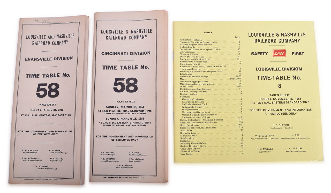 5156 - Seven Railroad Public and Employee Timetables - 1925 to 1981 - Louisville & Nashville, Tennessee Central, Henderson Route, AT&N, NC&StL thumbnail