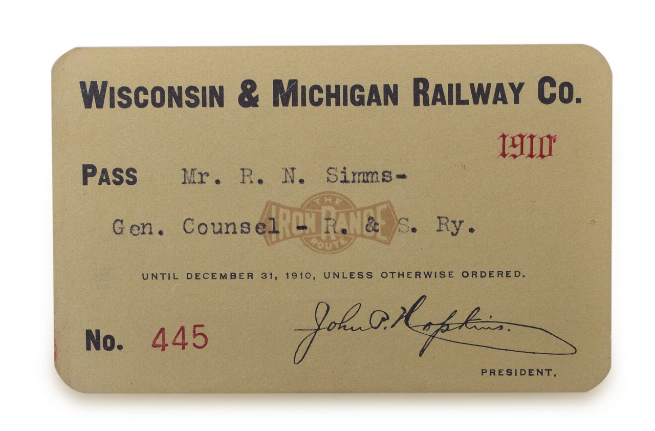 5163 - 1910 Wisconsin & Michigan Railway Co. Annual Pass thumbnail