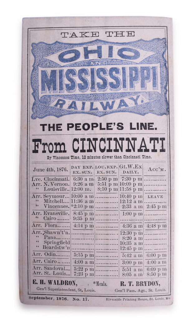 5164 - Ohio and Mississippi Railway Timetable - September 1876 - The People's Line thumbnail