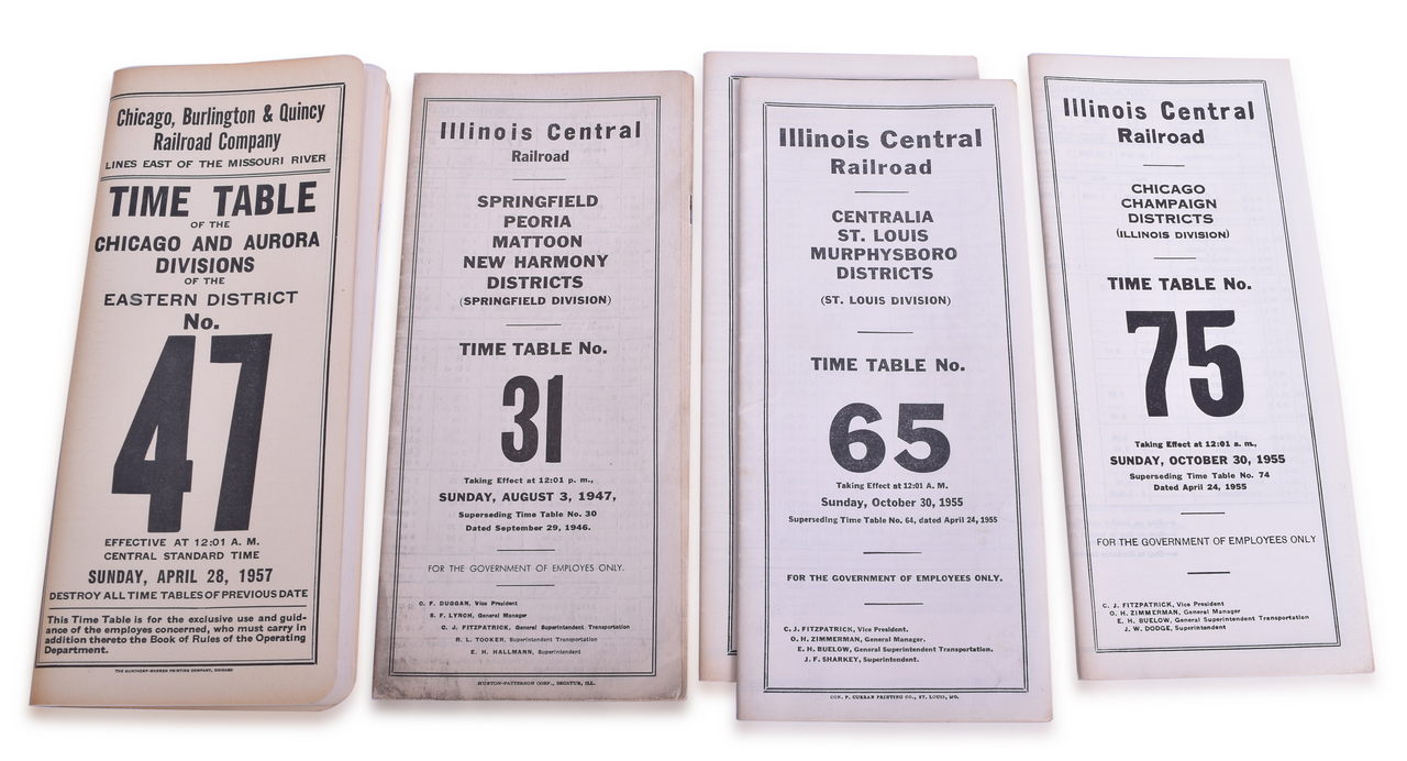 5178 - Ten Chicagoland Area Railroad Employee Timetables - 1947 to 1959 - Wabash, Illinois Central, Chicago Burlington & Quincy thumbnail