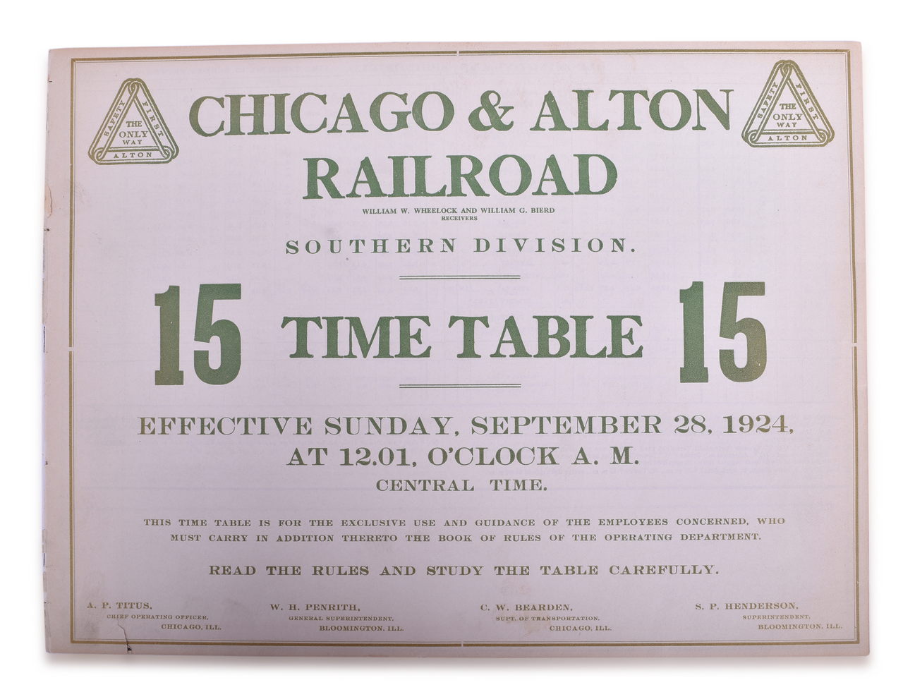 5189 - Pair of Chicago and Alton 1924 Employee Timetables thumbnail