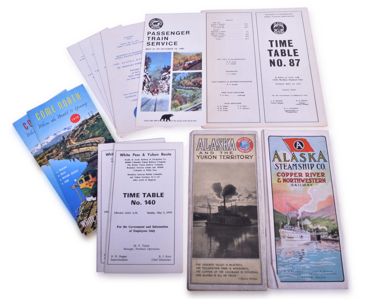 5190 - Twelve Alaskan Railroad Public and Employee Timetables and Travel Brochures - 1912 to 1980 thumbnail