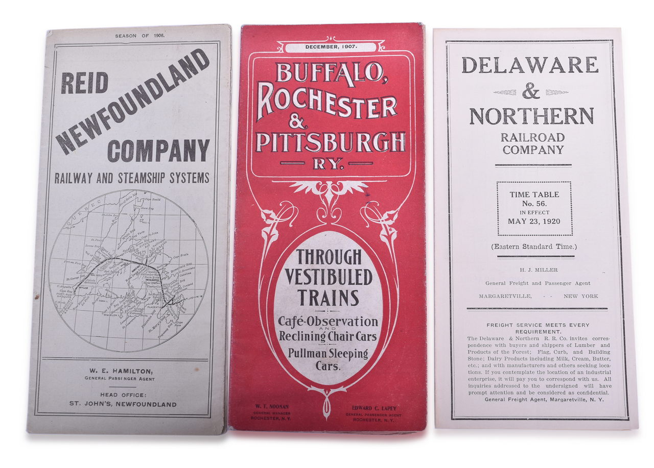 5196 - Fifteen Early Railroad Timetables - 1906 to 1936 - Reid Newfoundland Company, Buffalo, Rochester & Pittsburg, New York Ontario & Western, Northwestern Pennsylvania thumbnail