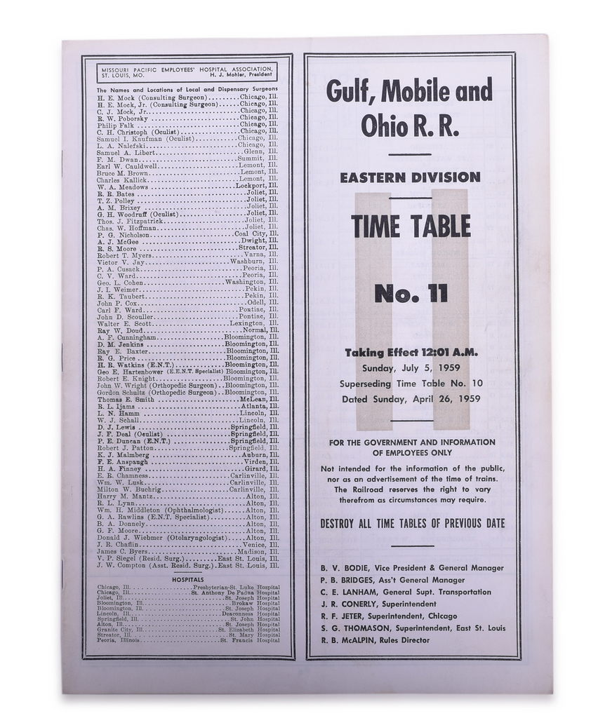 5200 - Thirty-Eight Gulf, Mobile & Ohio Railroad Timetables - 1951 to 1971 - Public Condensed Schedules and Employee Timetable thumbnail