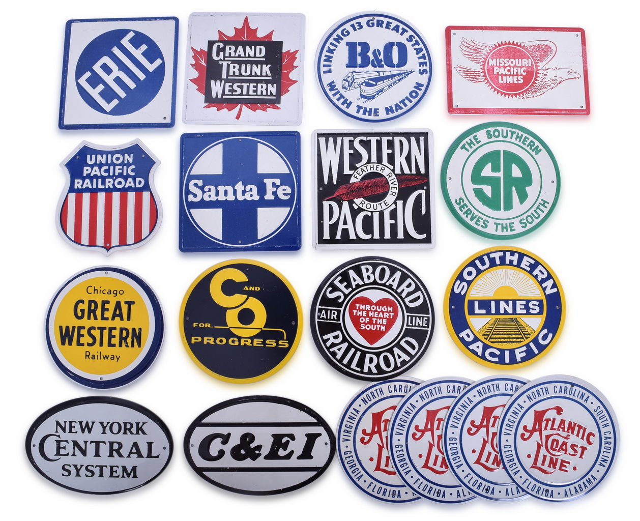 5208 - Thirty-Three Post Cereal Railroad Herald Tins - Rock Island, Pennsylvania Railroad, Nickel Plate Road, Burlington Route, and More thumbnail