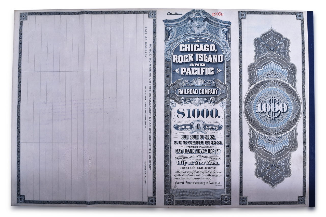 5243 - Chicago, Rock Island & Pacific Railroad Gold Bonds, Farnum Signed Stocks, and Dutch Stock Certificates thumbnail