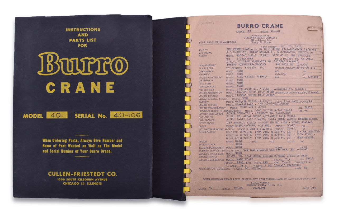 5279 - Four Burro Crane Operations Manuals, Instructions and Parts List - Model 15, Model 20, Model 40 thumbnail