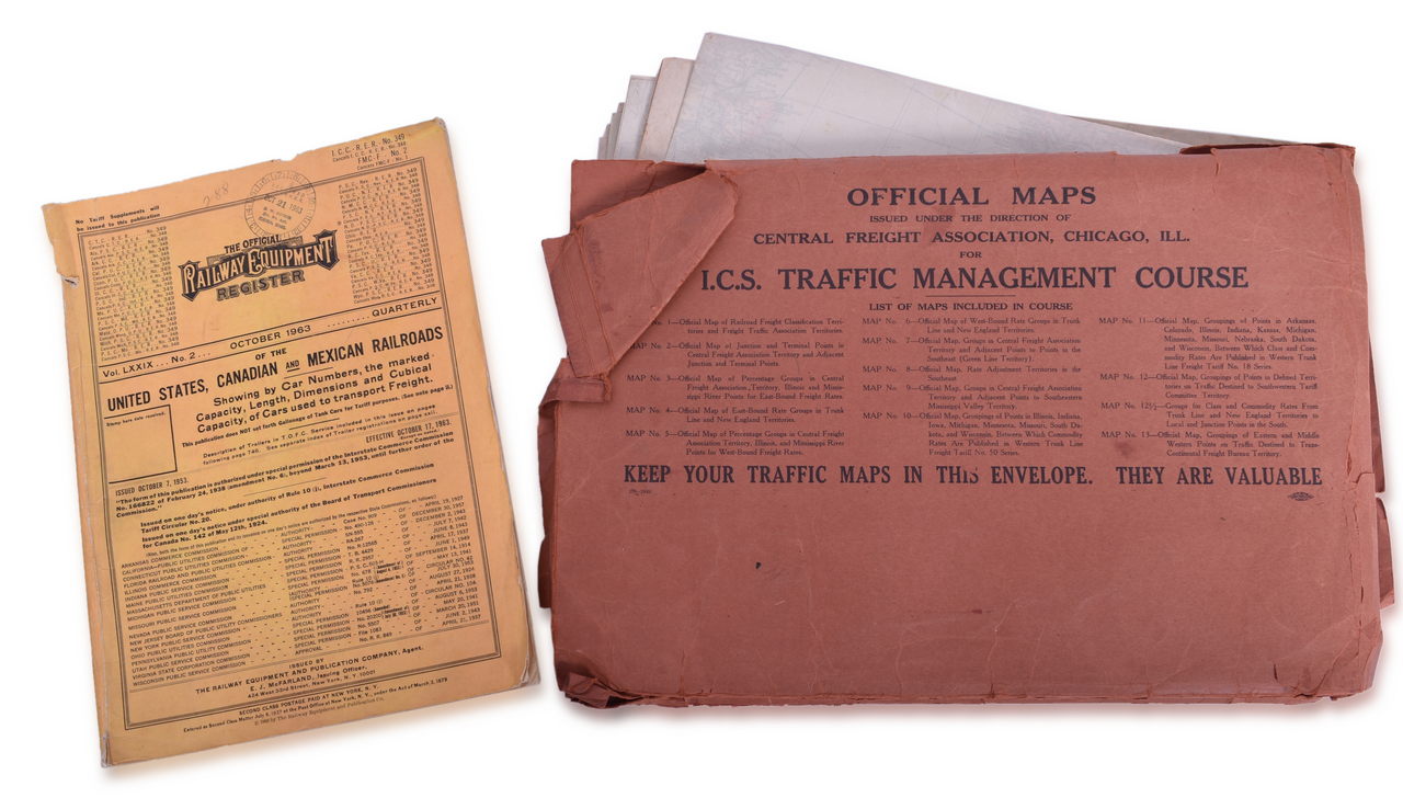 5290 - Group of Eight Railroad Papers - Official Guide of the Railways Books, Official Maps, and Railway Equipment Register thumbnail