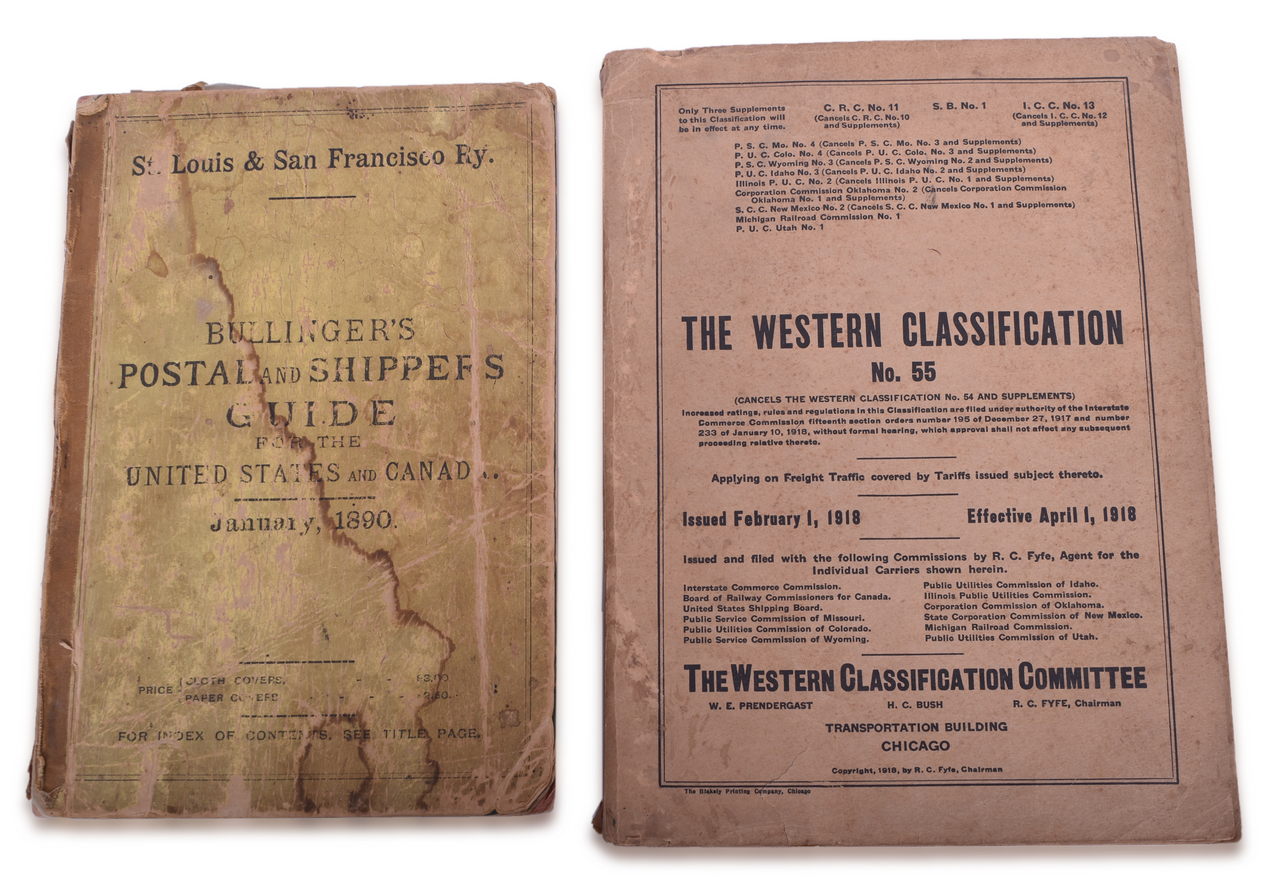 5292 - Five Early Railroad Books - 1890 Bullinger's Postal and Shippers Guide, 1910 Rock Island Rules, 1918 Master Car Builders Loading Rules, and More thumbnail