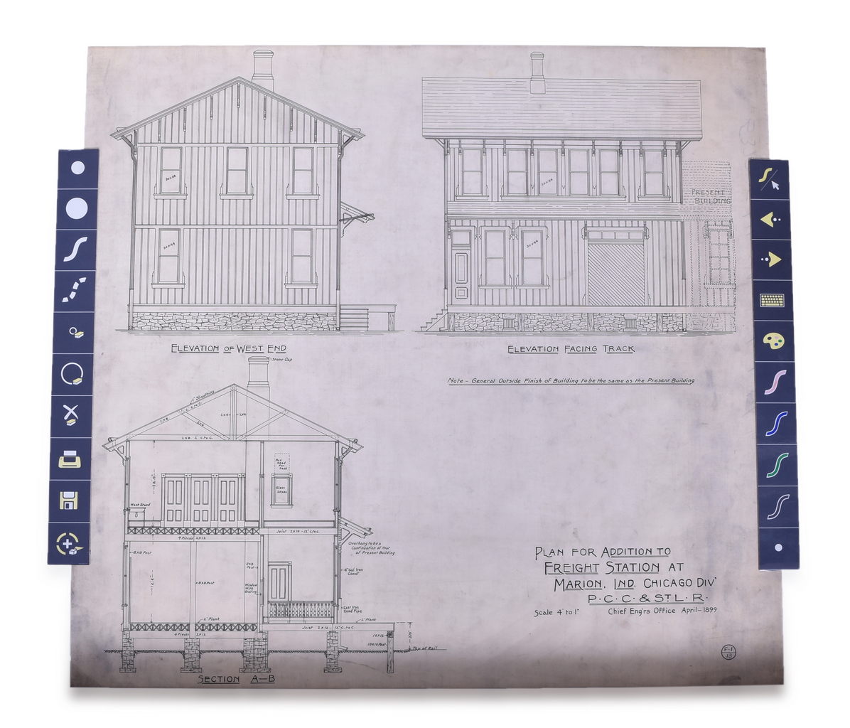 5295 - Five Vellum Plans Marion Indiana - Pennsylvania Railroad & Pittsburgh, Cincinnati, Chicago and St. Louis Railroad - 1899 and 1945 thumbnail