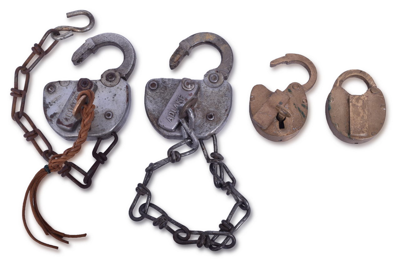 5312 - Four Illinois Central and Illinois Central Gulf Railroad Brass Signal and Steel Locks thumbnail