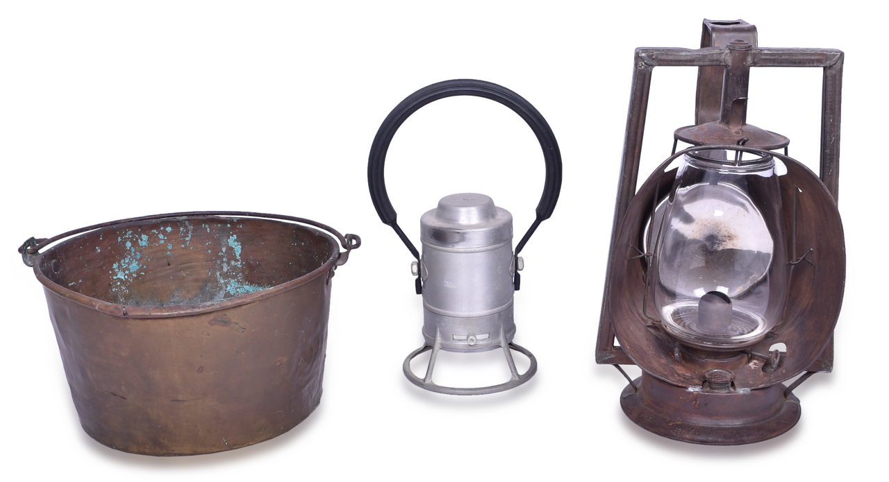 5344 - Railroad Dietz Inspection Lantern, Adlake 31-B Lantern, and Copper Bucket thumbnail