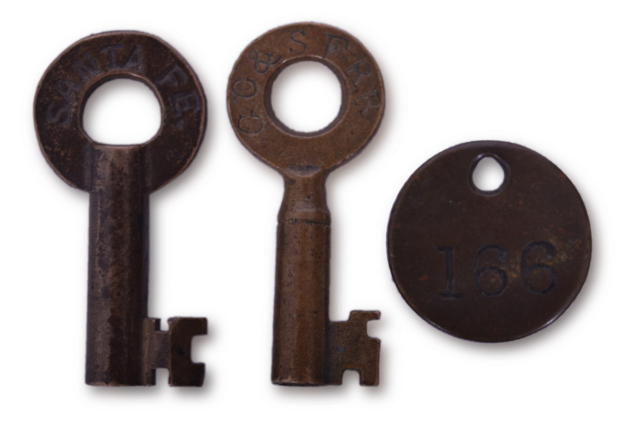 5345 - Gulf, Colorado & Santa Fe Brass Keys and Baggage Tag - FS Hardware, A&W thumbnail