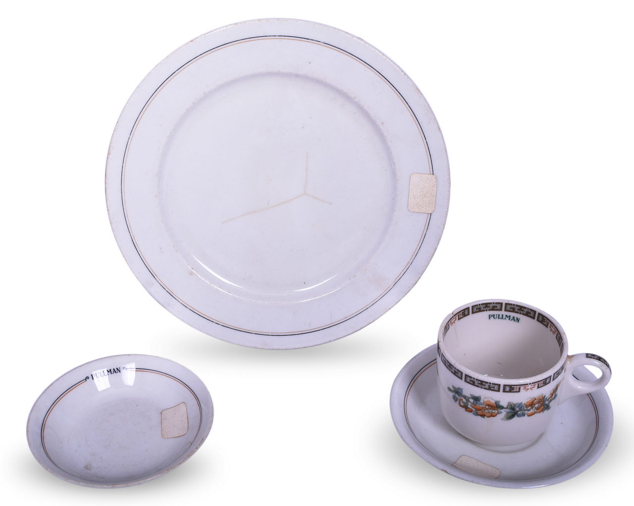 5346 - Four Pieces of Pullman Railroad China Cup, Bowl, Saucer, and Plate thumbnail