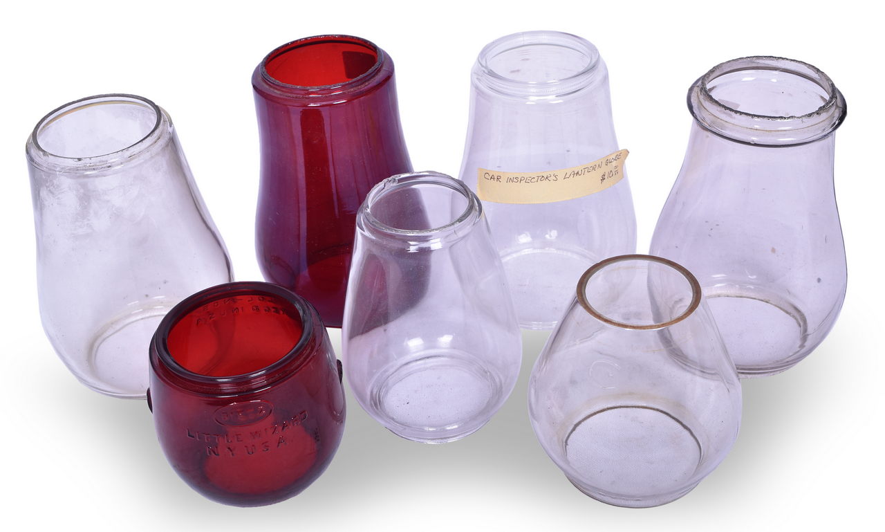 5347 - Seven Short and Tall Lantern Globes - Clear, Red - Dietz, Kopp, CNX thumbnail