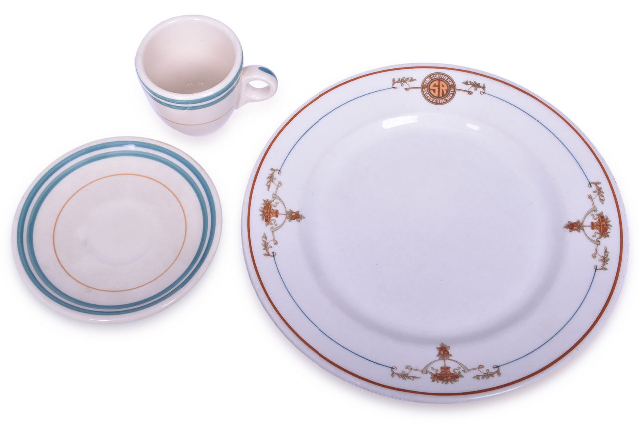 5359 - Three Pieces of Southern Railway China - Piedmont Cup and Saucer, Peach Blossom Plate thumbnail