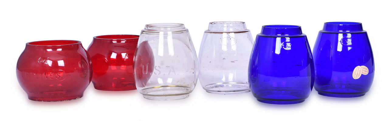 5367 - Six Short and Tall Lantern Globes - Clear, Red, RSA Blue - Dietz, Adlake, Kopp, CNX thumbnail